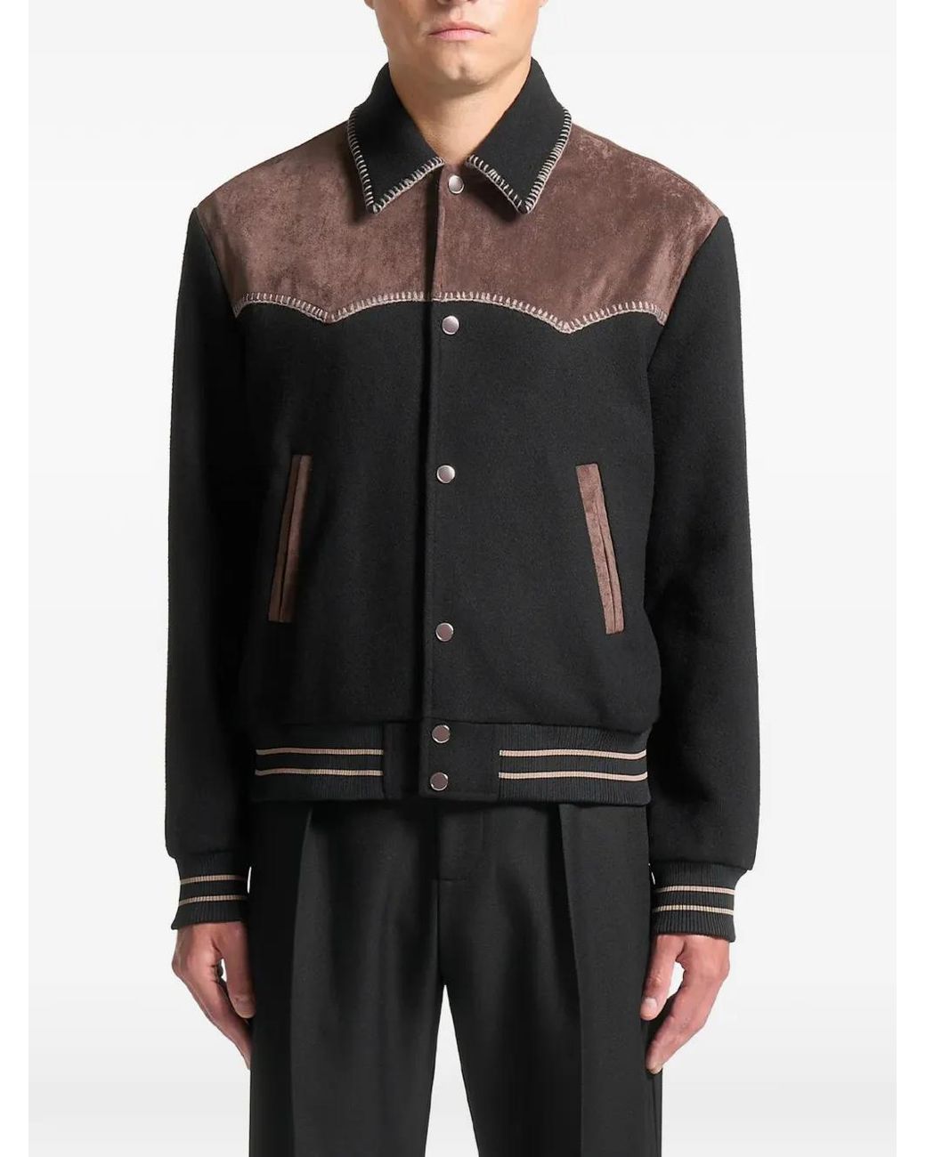 Manière De Voir Black Whipstitch Varsity Jacket for men