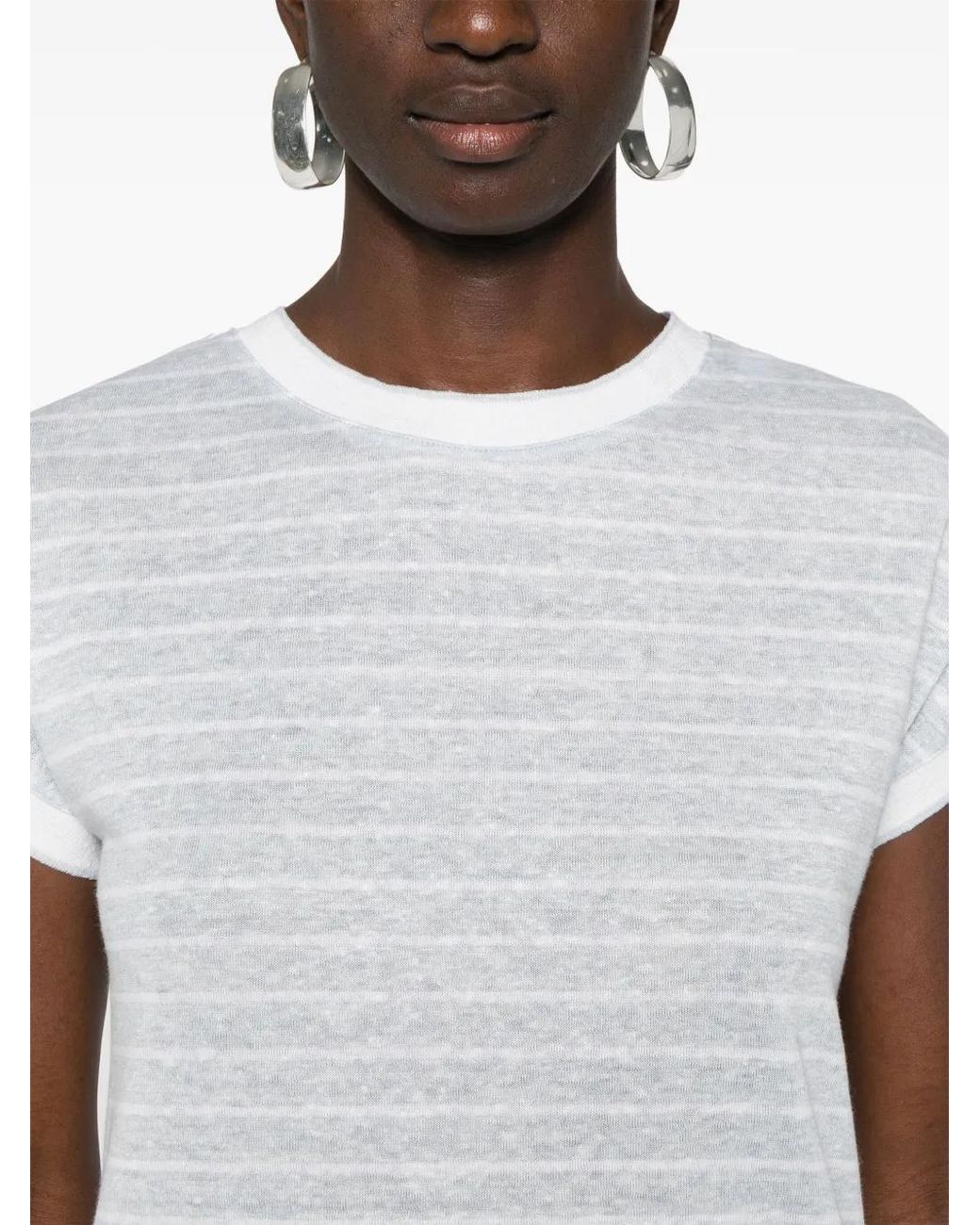 Eleventy White Striped Crew Neck T-Shirt