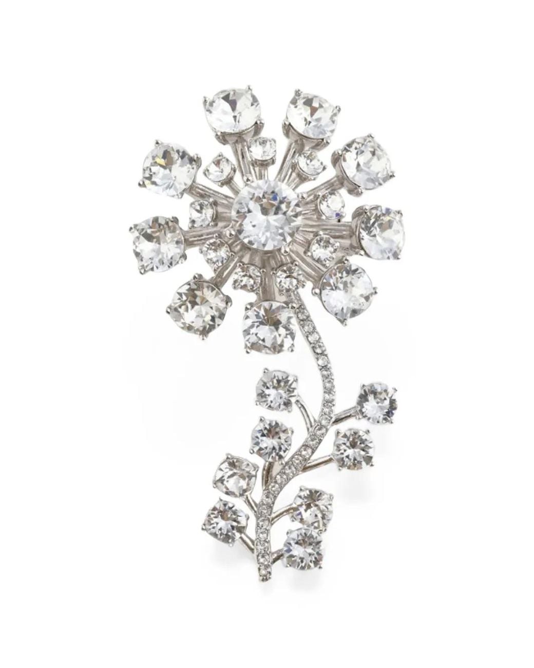 Self-Portrait White Crystal-Embellished Flower Brooch