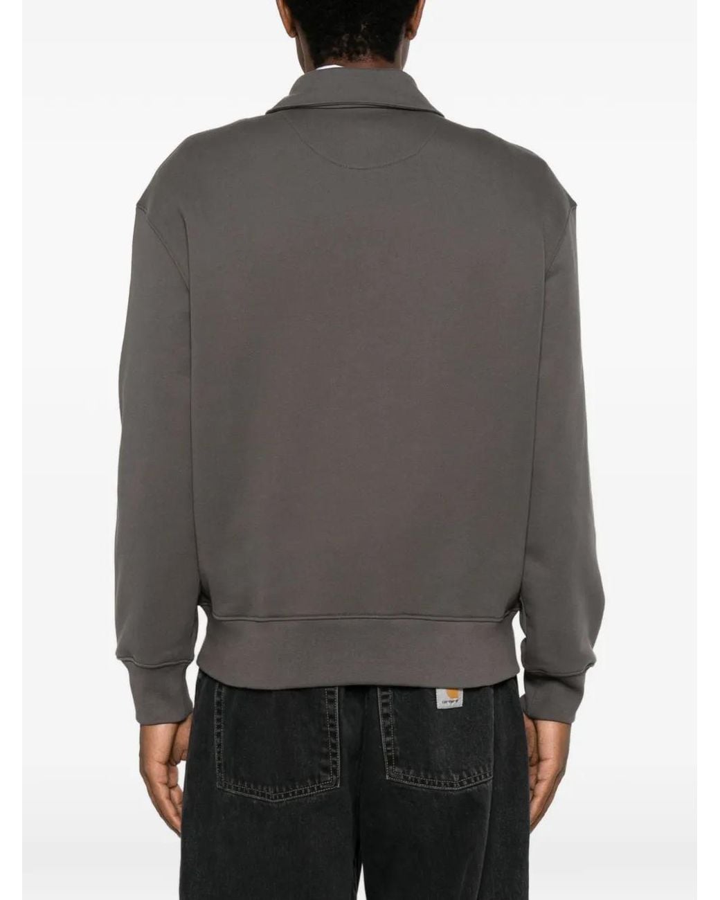 Maison Kitsuné Gray Logo-Patch Quarter-Zip Sweatshirt for men