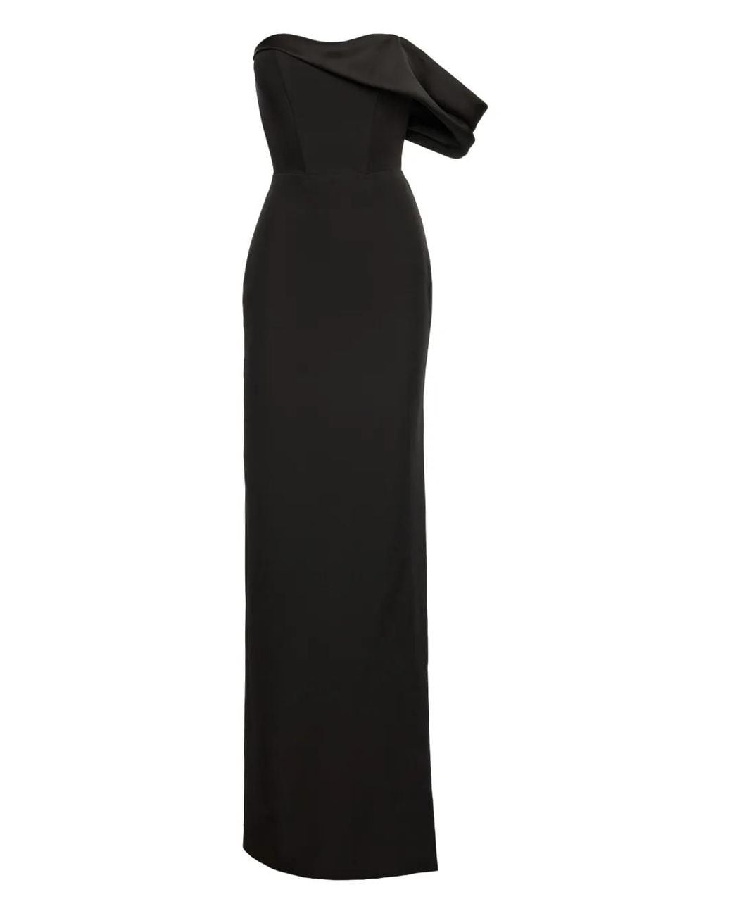 V:PM ATELIER Black Lya One-Shoulder Draped Maxi Dress