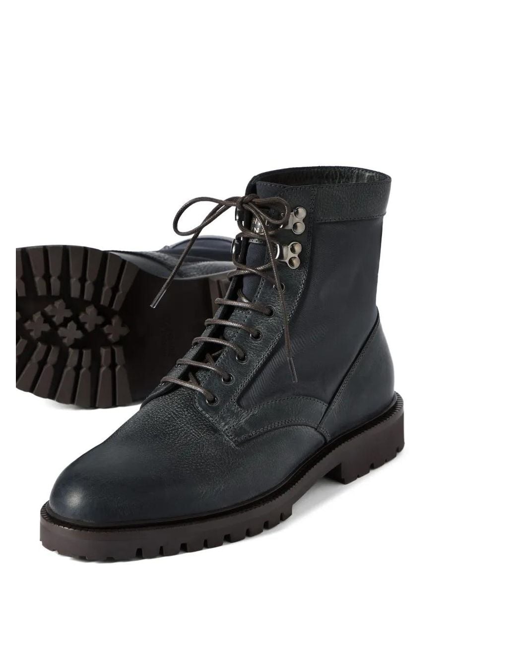 Brunello Cucinelli Black Aged Calfskin And Waxed Nylon Boots for men