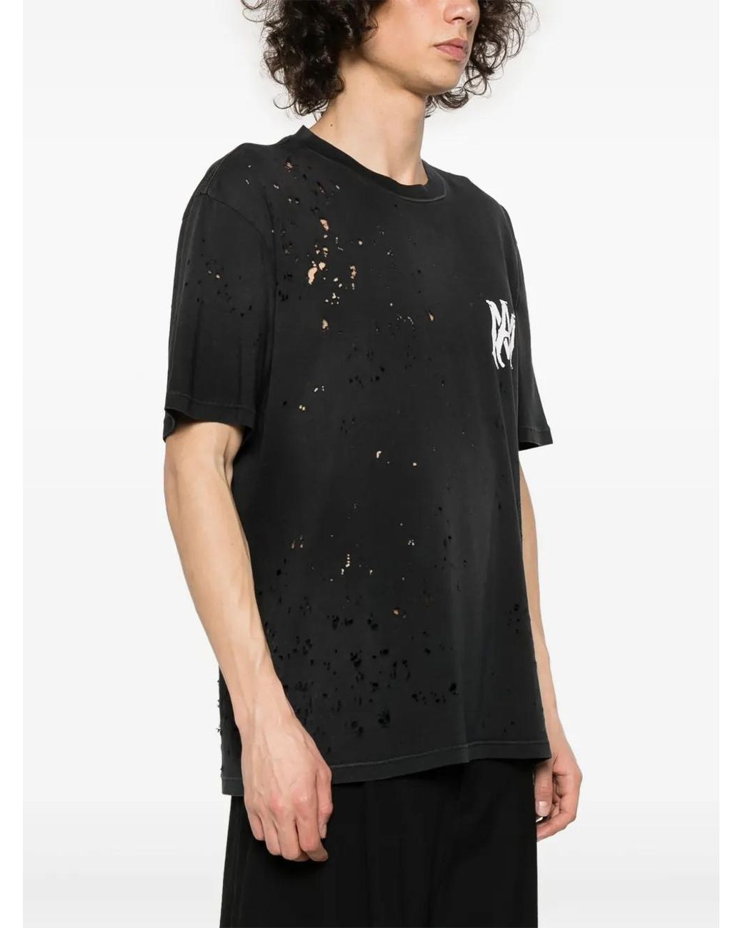 Amiri Black Ma-print Distressed T-shirt for men