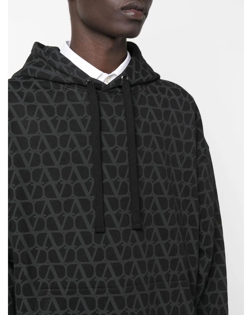 Valentino Garavani Black Toile Iconographe-Print Cotton Hoodie for men