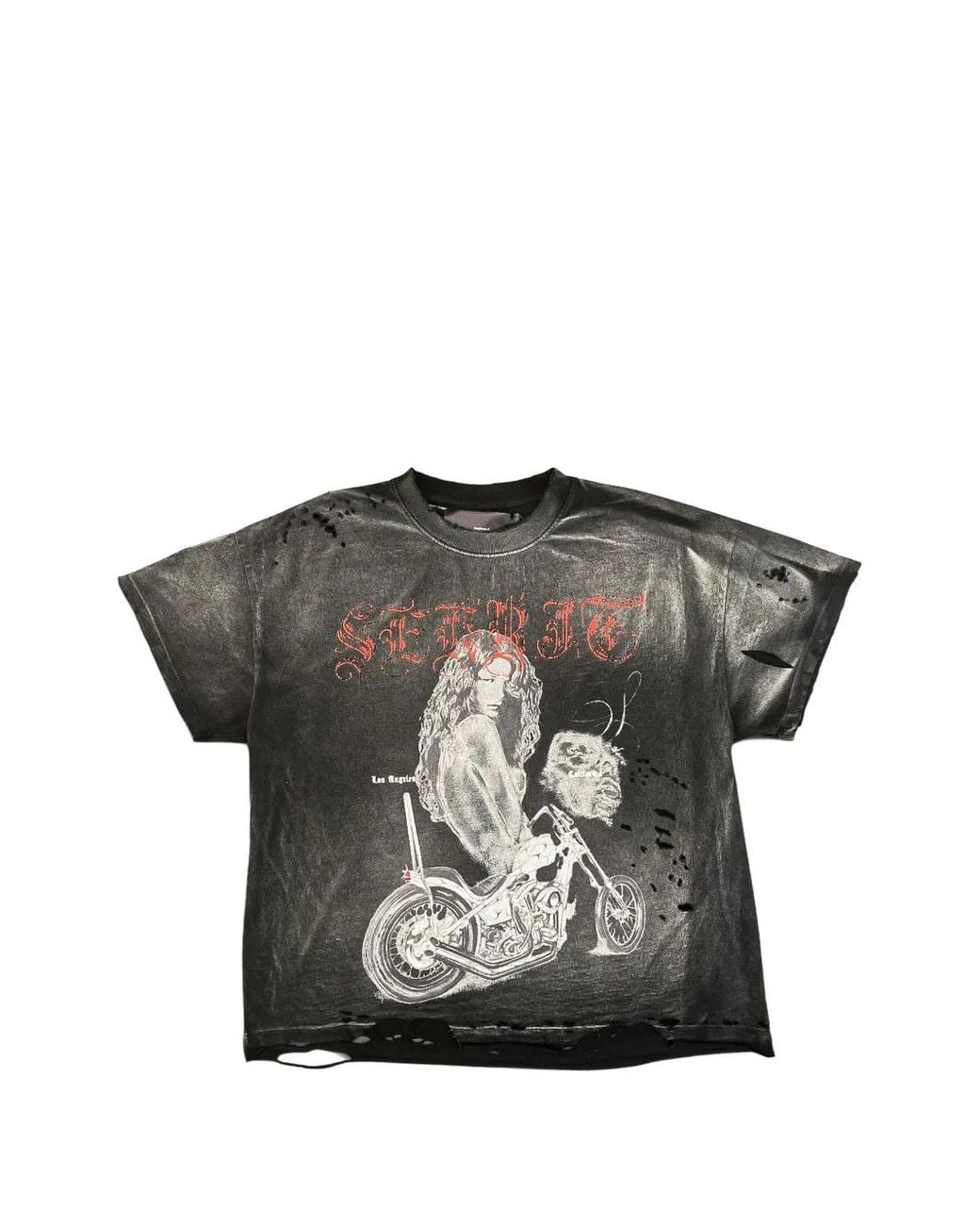 SEKRIT Black Distressed Graphic-Print T-Shirt for men