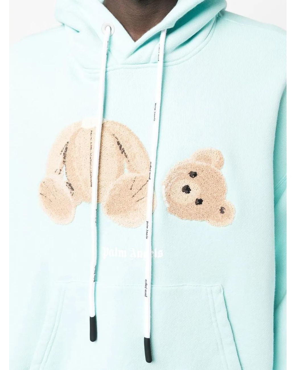 Palm Angels Blue Bear-Print Organic Cotton Hoodie for men