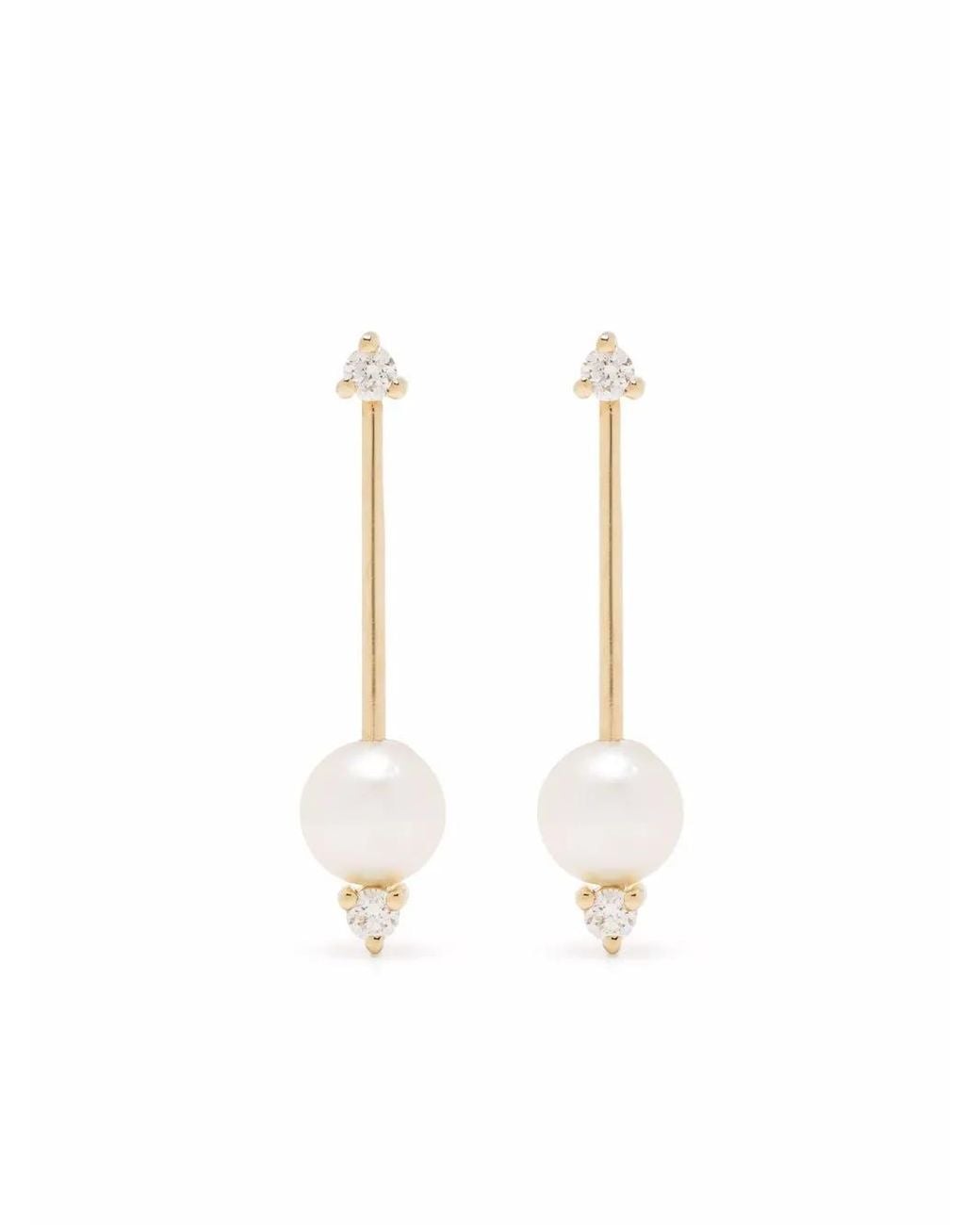Mizuki White 14Kt Sea Of Beauty Diamond Pearl Bar Earrings