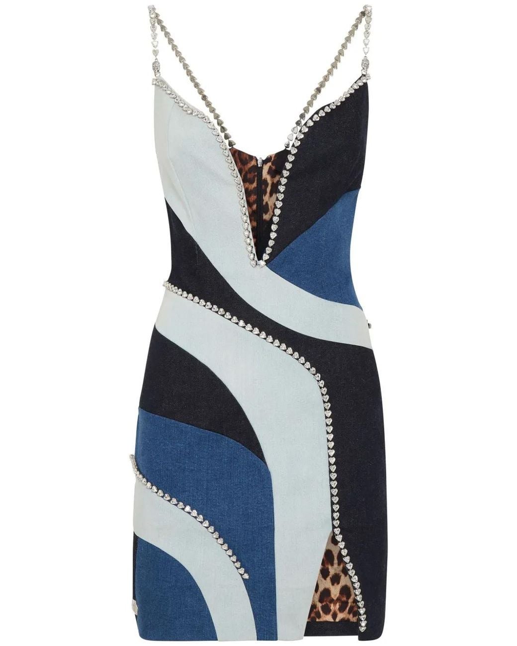Philipp Plein Blue Denim-Patchwork Mini Dress