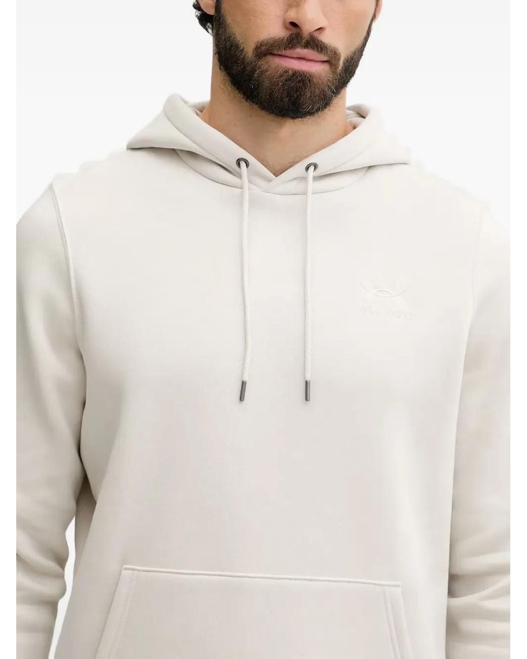 Under Armour White Icon Logo-Embroidered Pouch-Pocket Hoodie for men