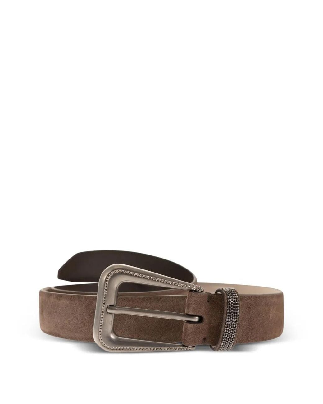 Brunello Cucinelli Brown Embellished Buckle Suede Belt