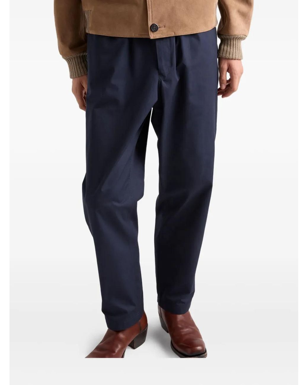 Prada Blue Triangle-Appliqué Slim-Fit Cotton Trousers for men