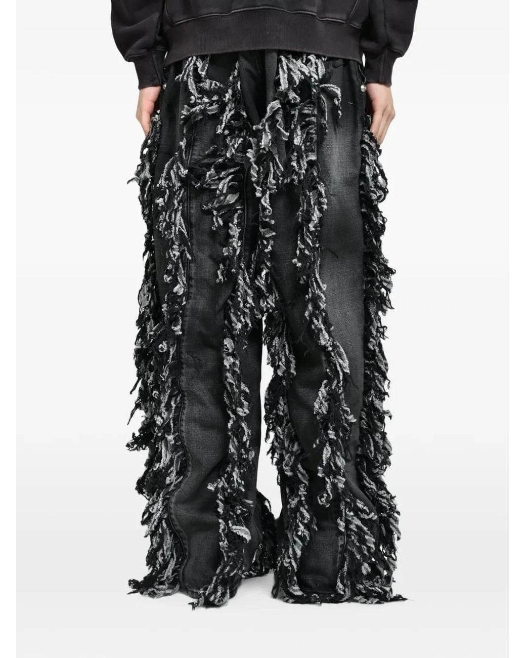 THUG CLUB Black Angels Fringe-Trimmed Jeans for men