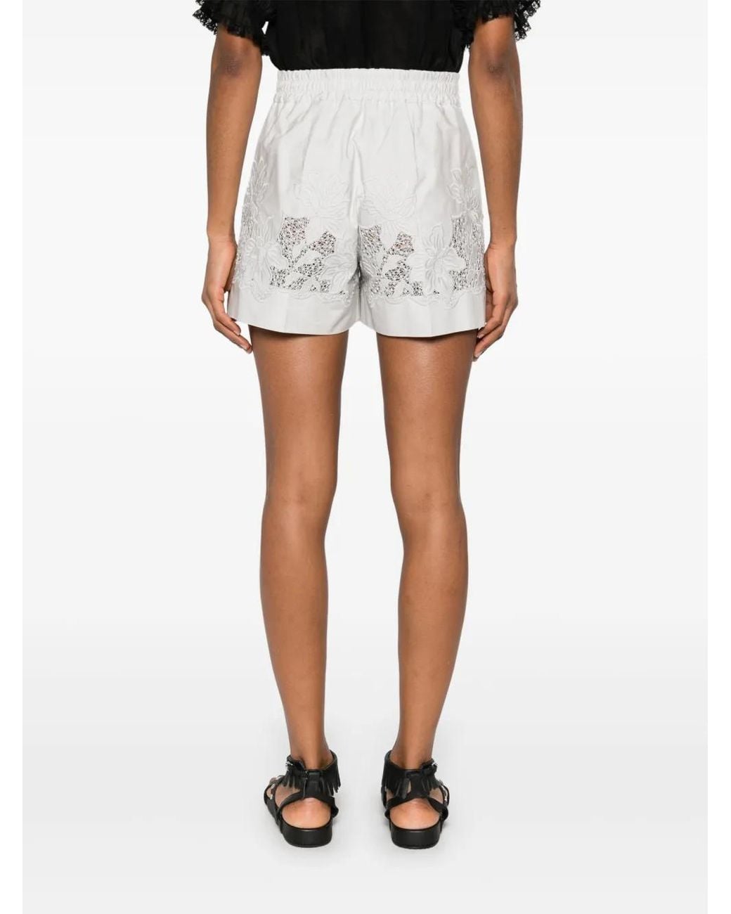 P.A.R.O.S.H. White Cotton Shorts With Floral Embroidery