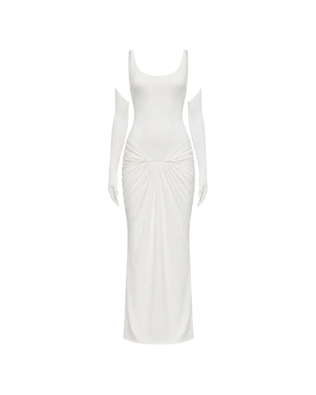 Chats by C.Dam White Jesse Gathered-Draping Sleeveless Maxi Dress