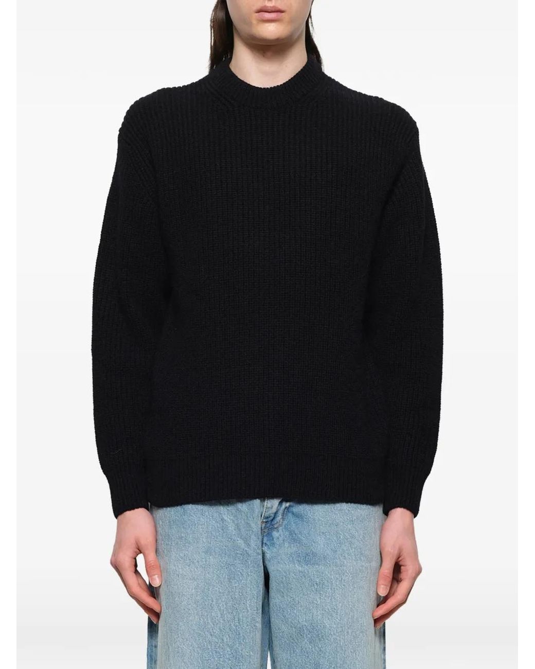 vowels Black Ribbed-Knit Sweater for men