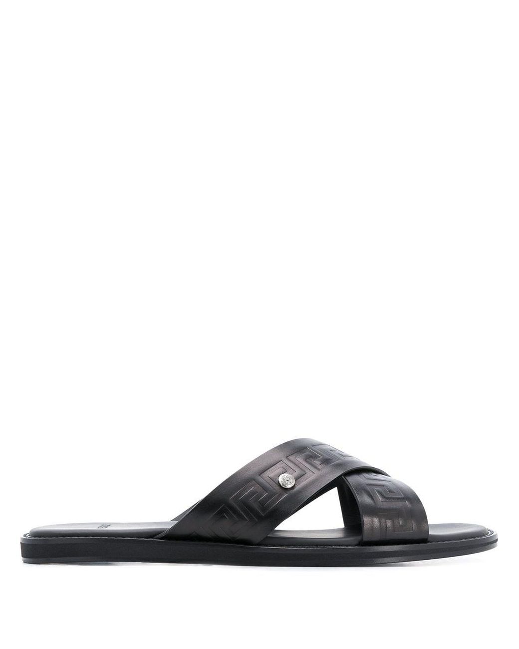 Versace Embossed Greca Crossover Strap Sandals in Black for Men