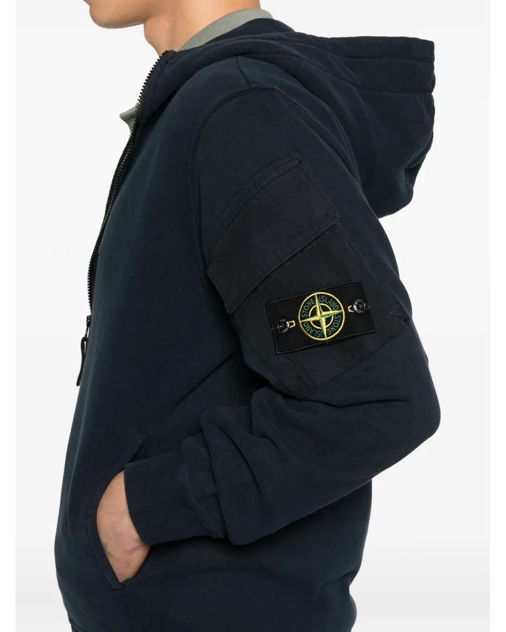 Stone Island 6100021 Hooded Pocket Zip-Up Sweatshirt in Blue for