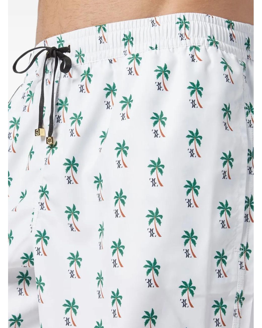 Billionaire White Palm-Print Swim Shorts for men