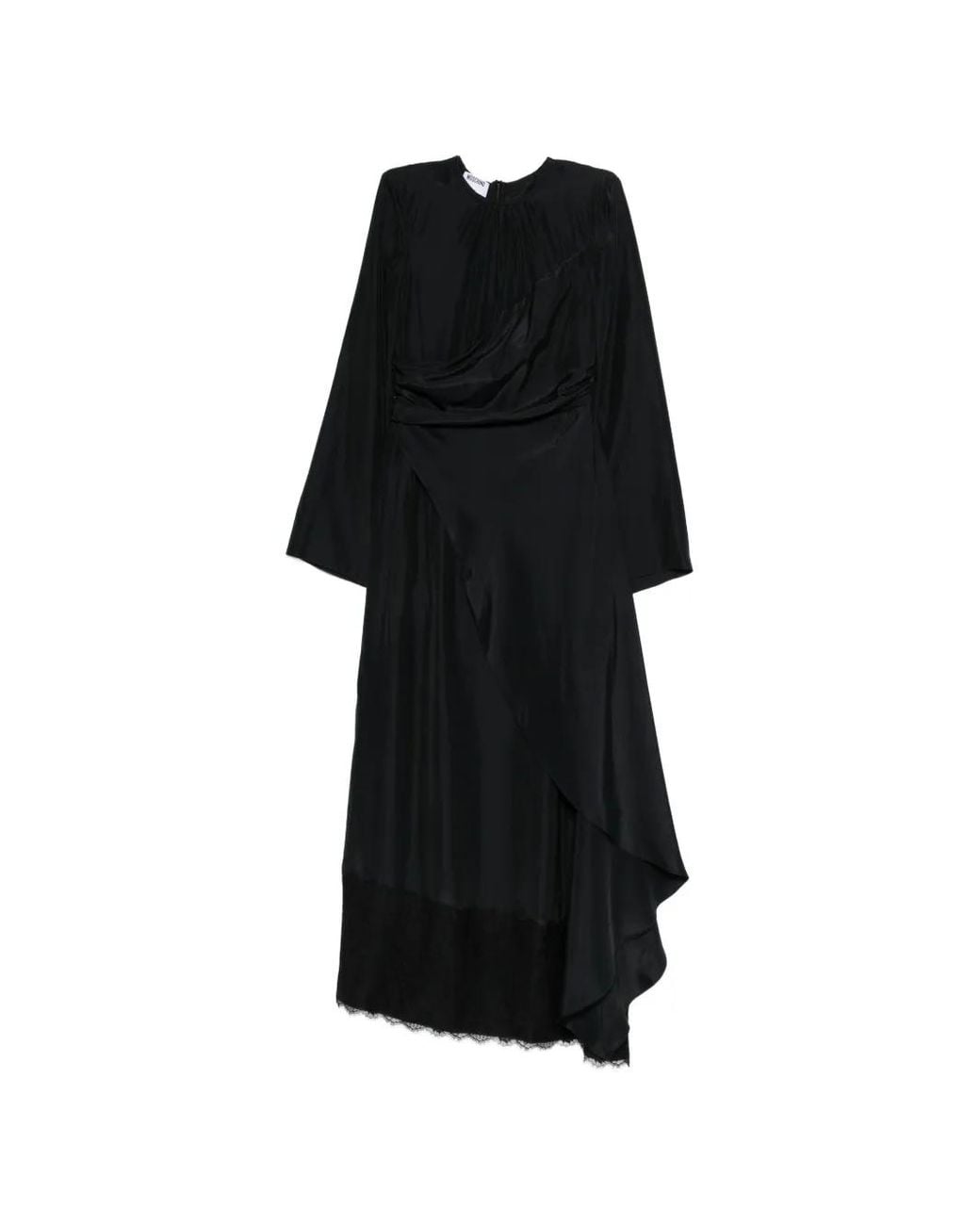 Moschino Black Robe Longue À Ourlet Asymétrique Et Détail En Dentelle
