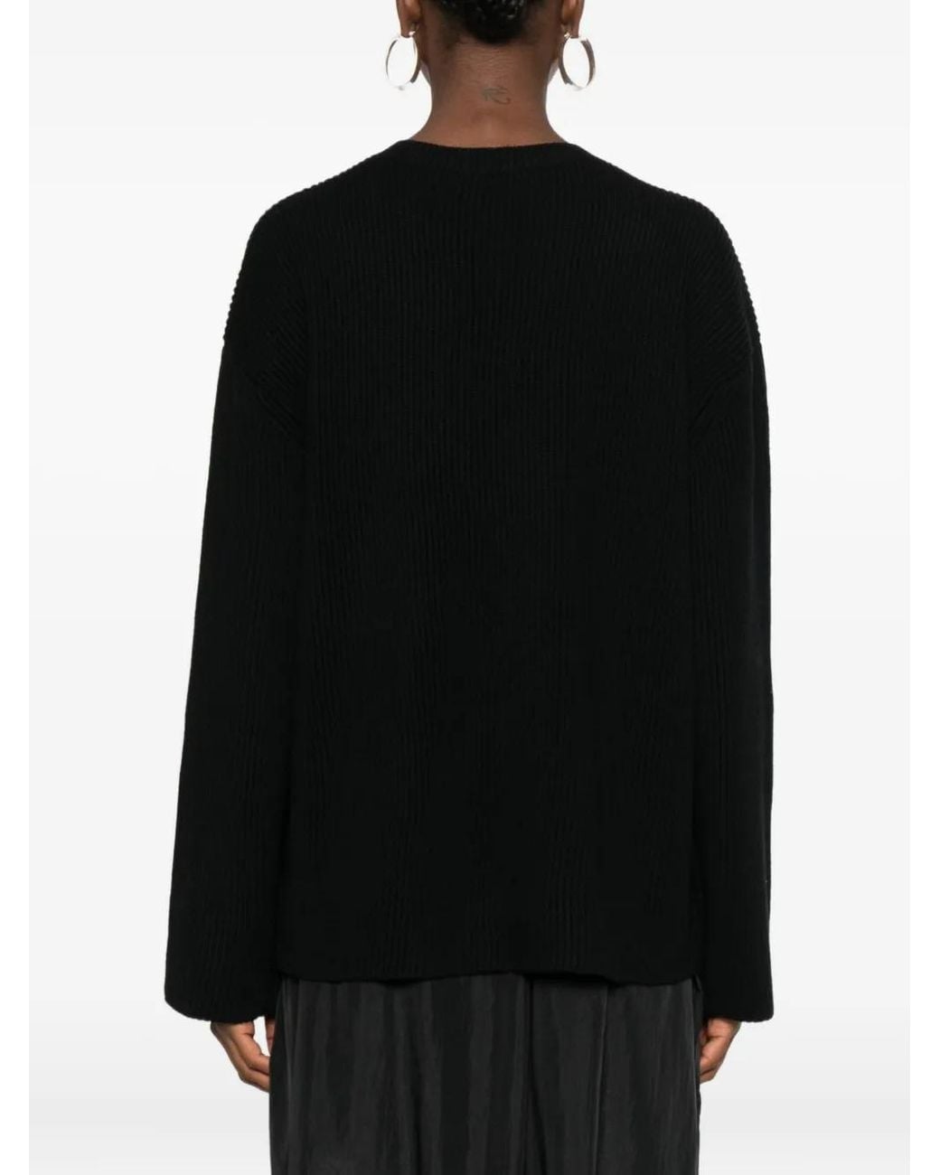 6397 Black Ribbed V-Neck Jumper
