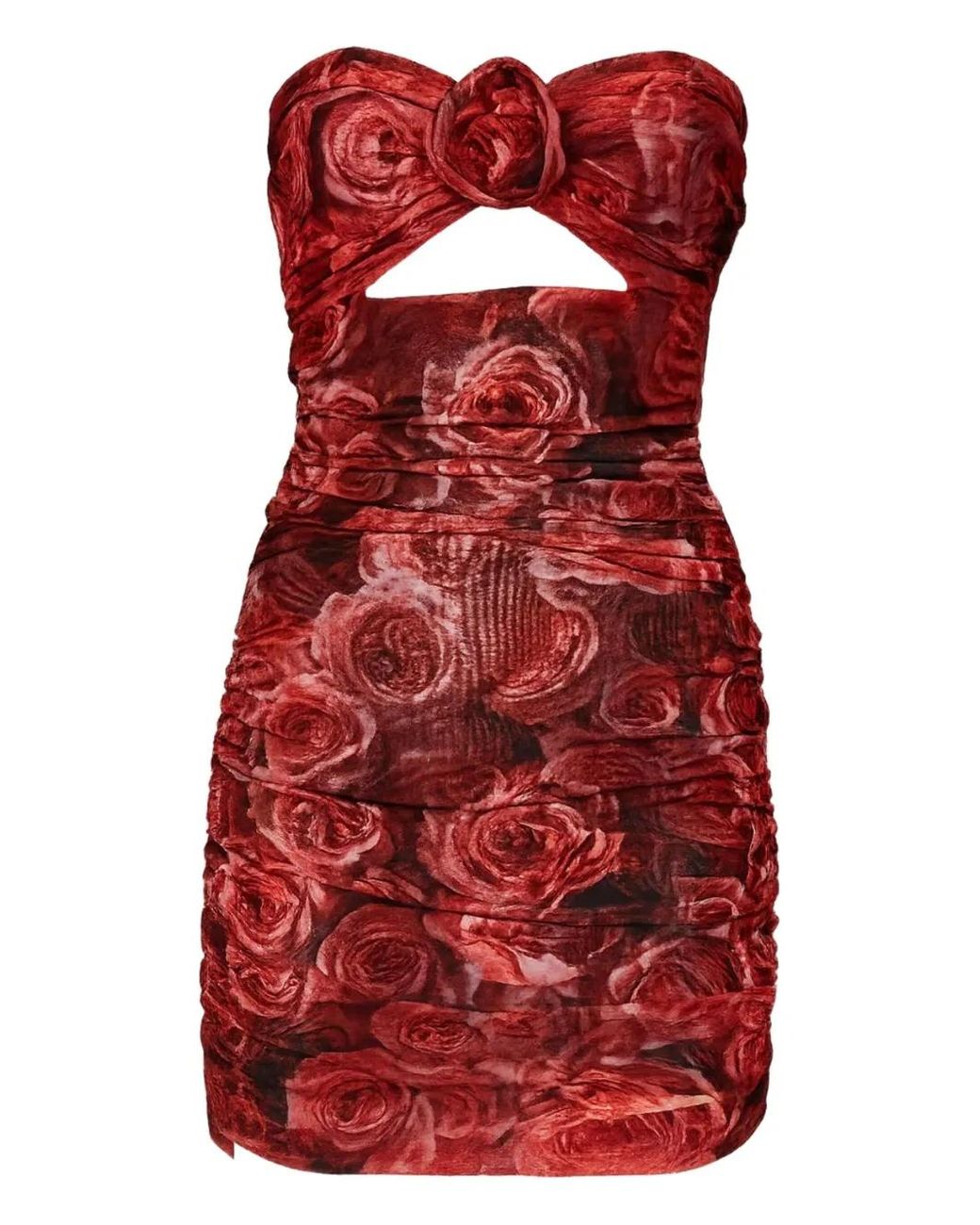ROOM76 Red Floral-Appliqué Strapless Mini Dress