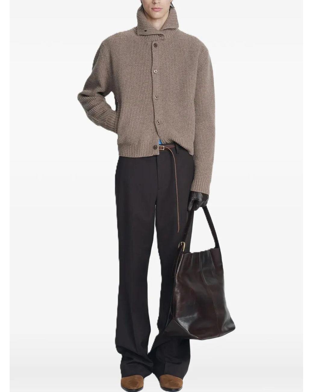 TONYWACK Gray Ribbed-Knit Button-Up Sweater for men