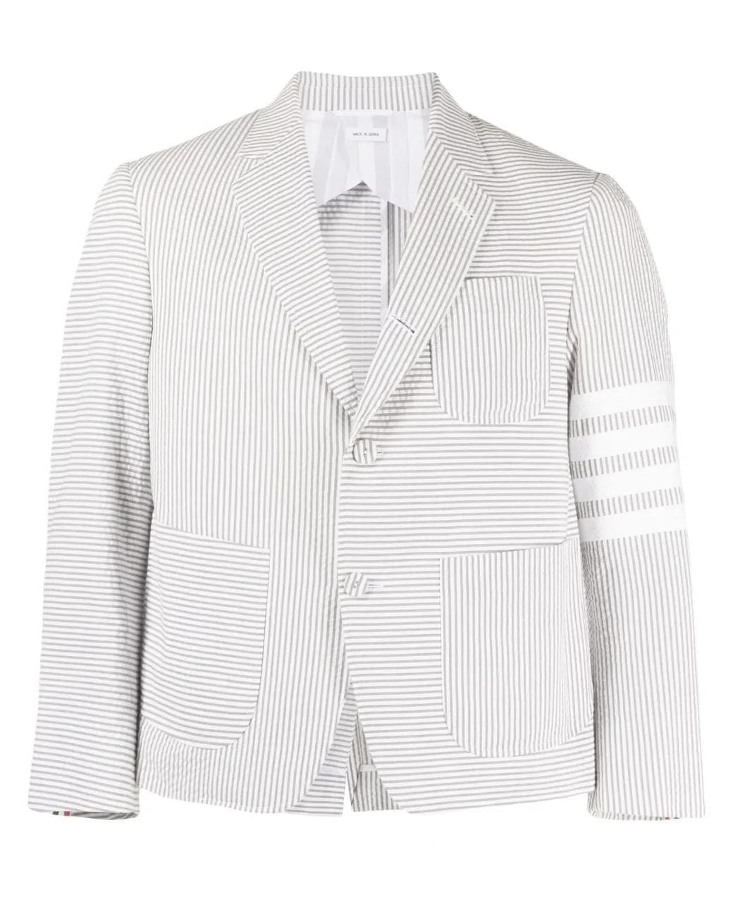 Thom Browne White Striped Single-Breasted Blazer for men