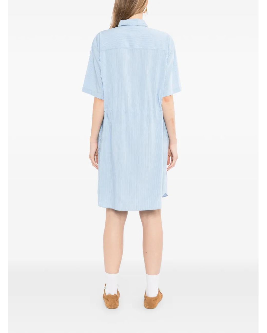 JNBY Blue Crinkle-Effect Striped Shirt Dress