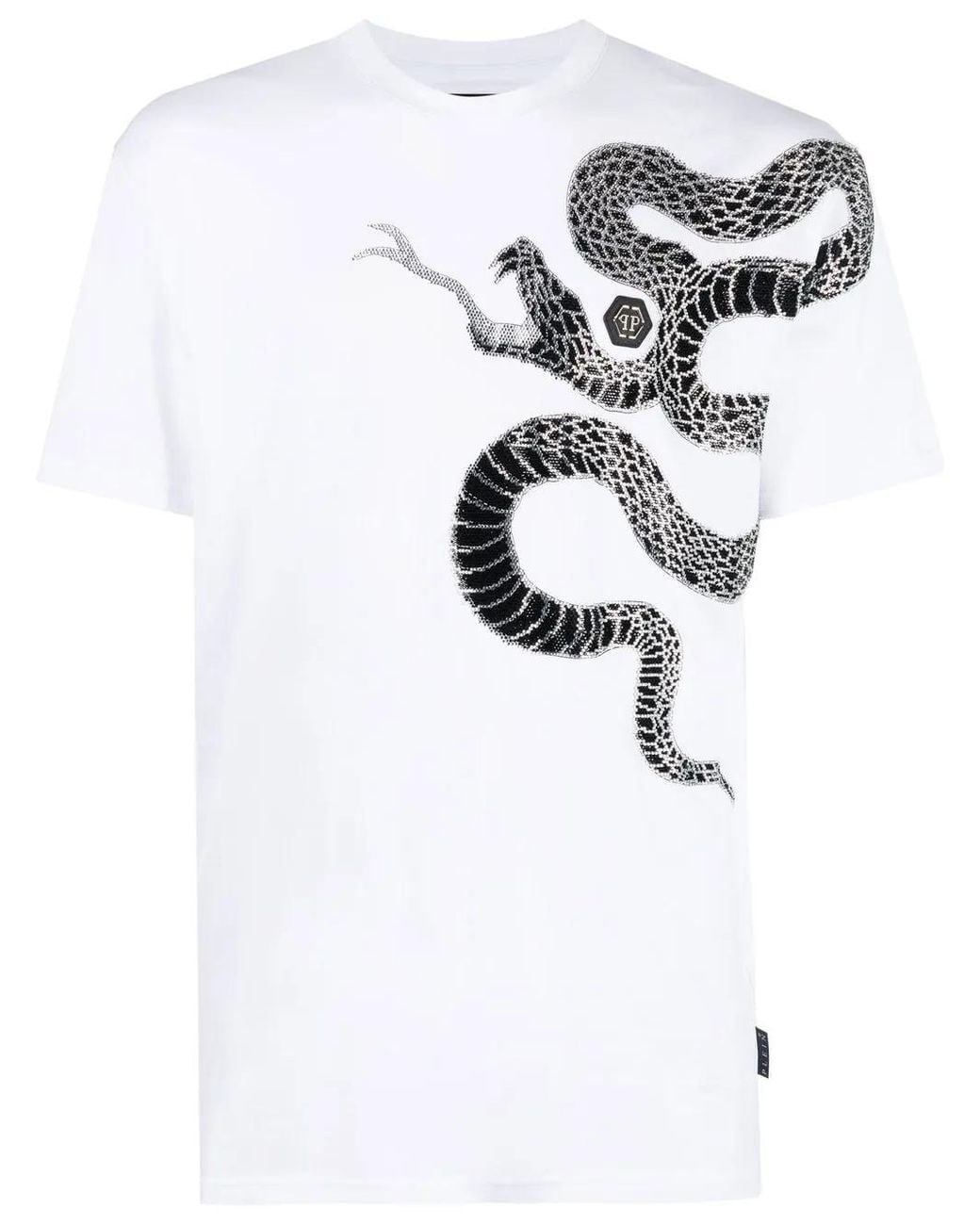 Philipp Plein White Embellished Snake-Print T-Shirt for men