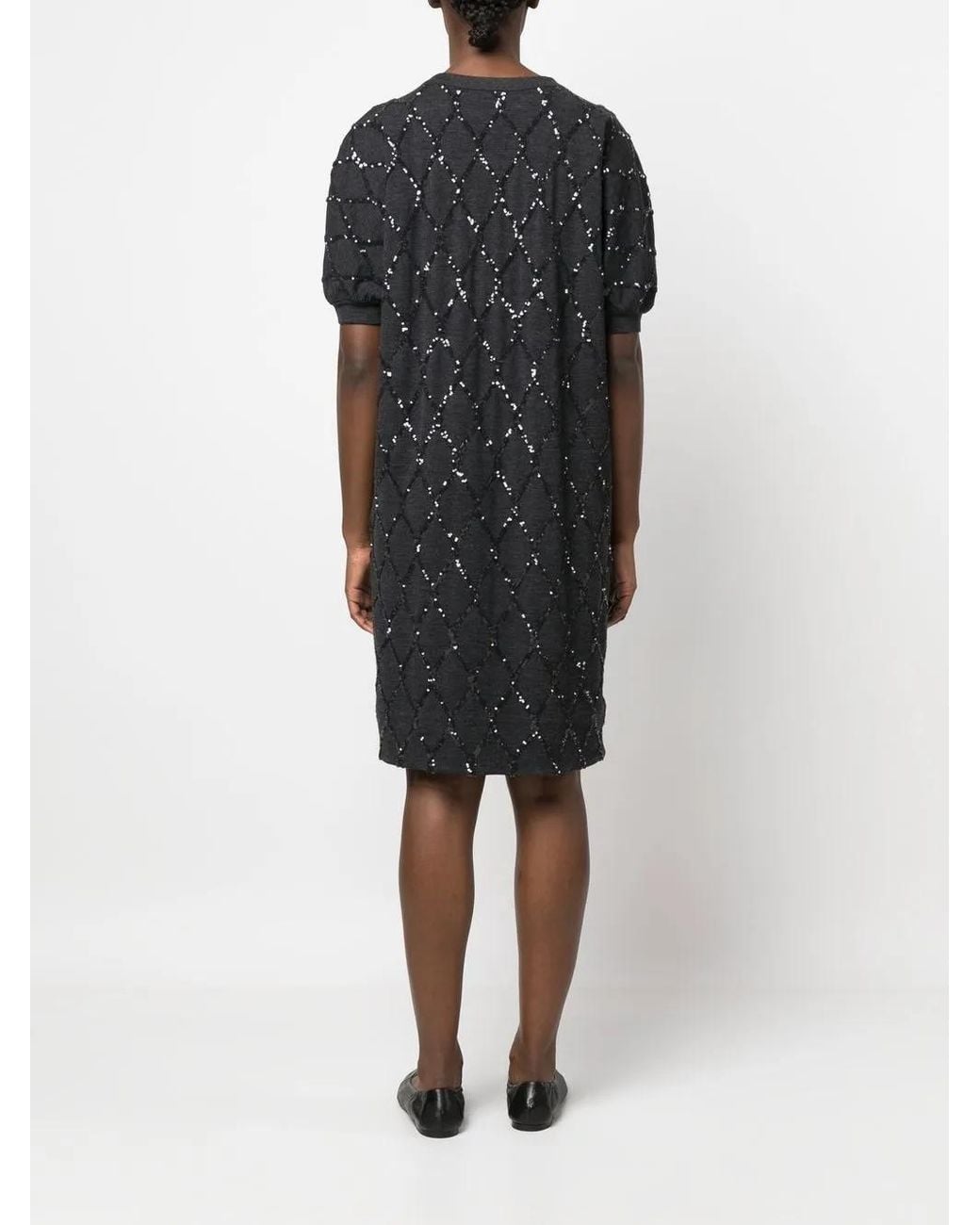 Brunello Cucinelli Black Sequin-Embellished Diamond-Pattern Mini Dress