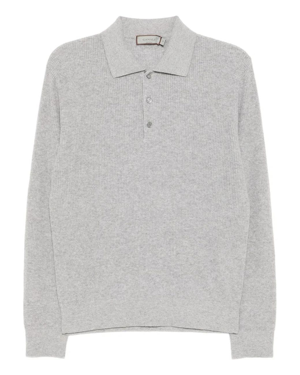 Canali Gray Knitted Polo Shirt for men