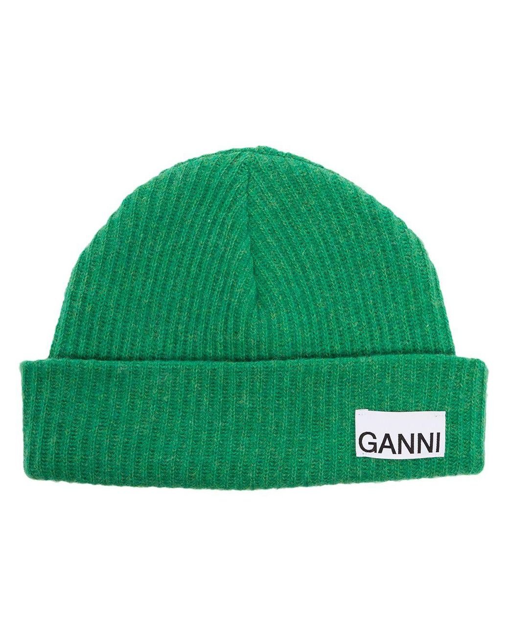 Ganni Ribbed Beanie Hat in Green | Lyst Australia