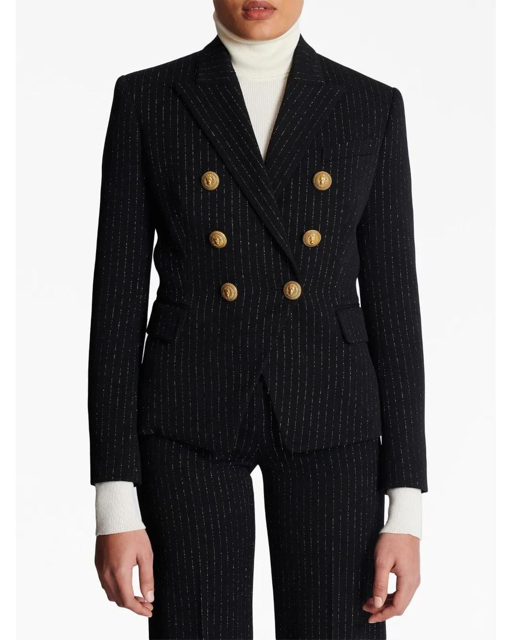 Balmain Black Double-Breasted Blazer & Flared Leg Trousers Mini Set
