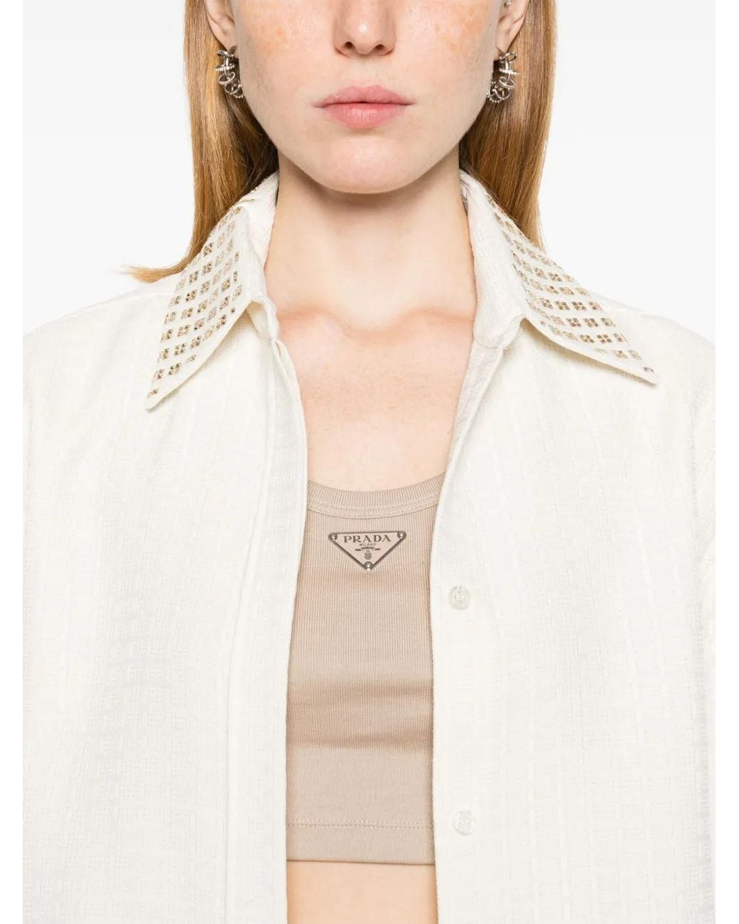Golden Goose Deluxe Brand White Rhinestone-Embellished 3D-Check Shirt