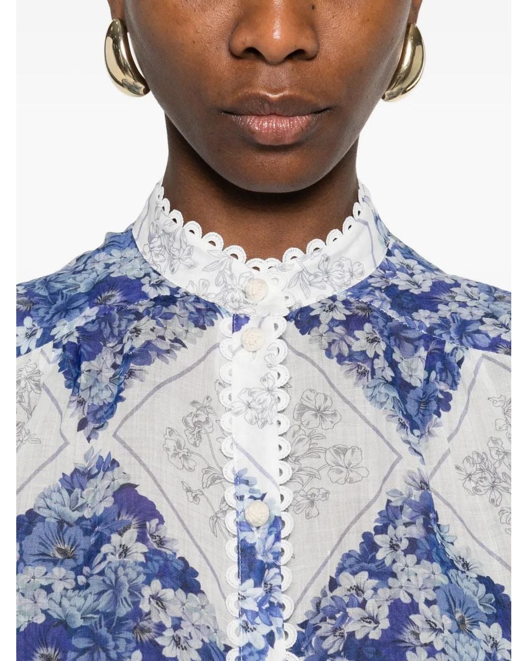 Twinset Blue Ramie Shirt With Floral Print
