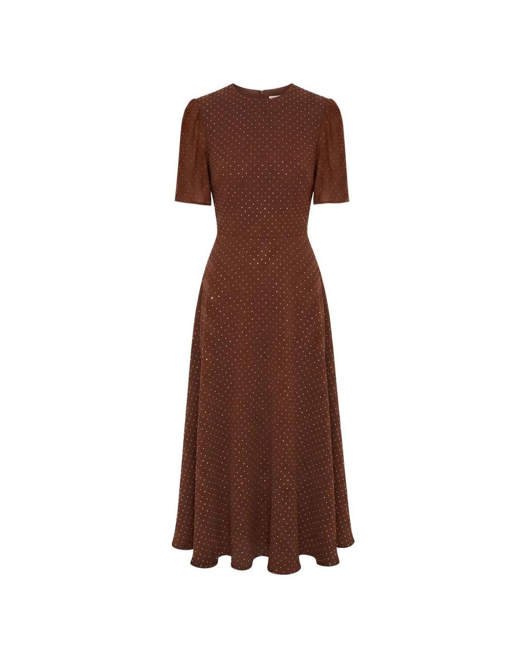 POST MERIDIEM Brown Rhinestone-Embellished Midi Dress
