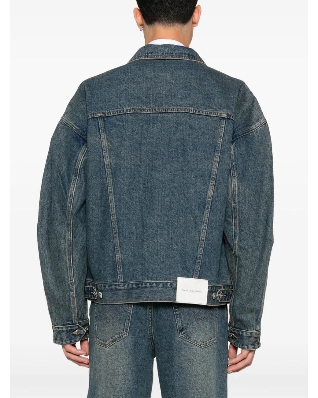 Feng Chen Wang Blue Deconstructed Denim Jacket for men