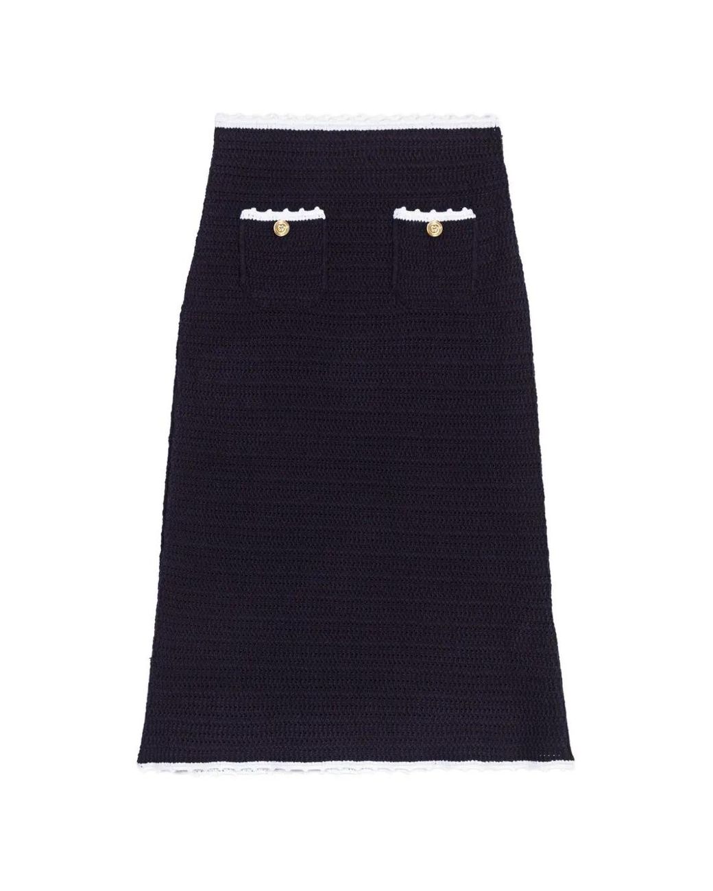 Maje Blue Crochet-Knit Midi Skirt