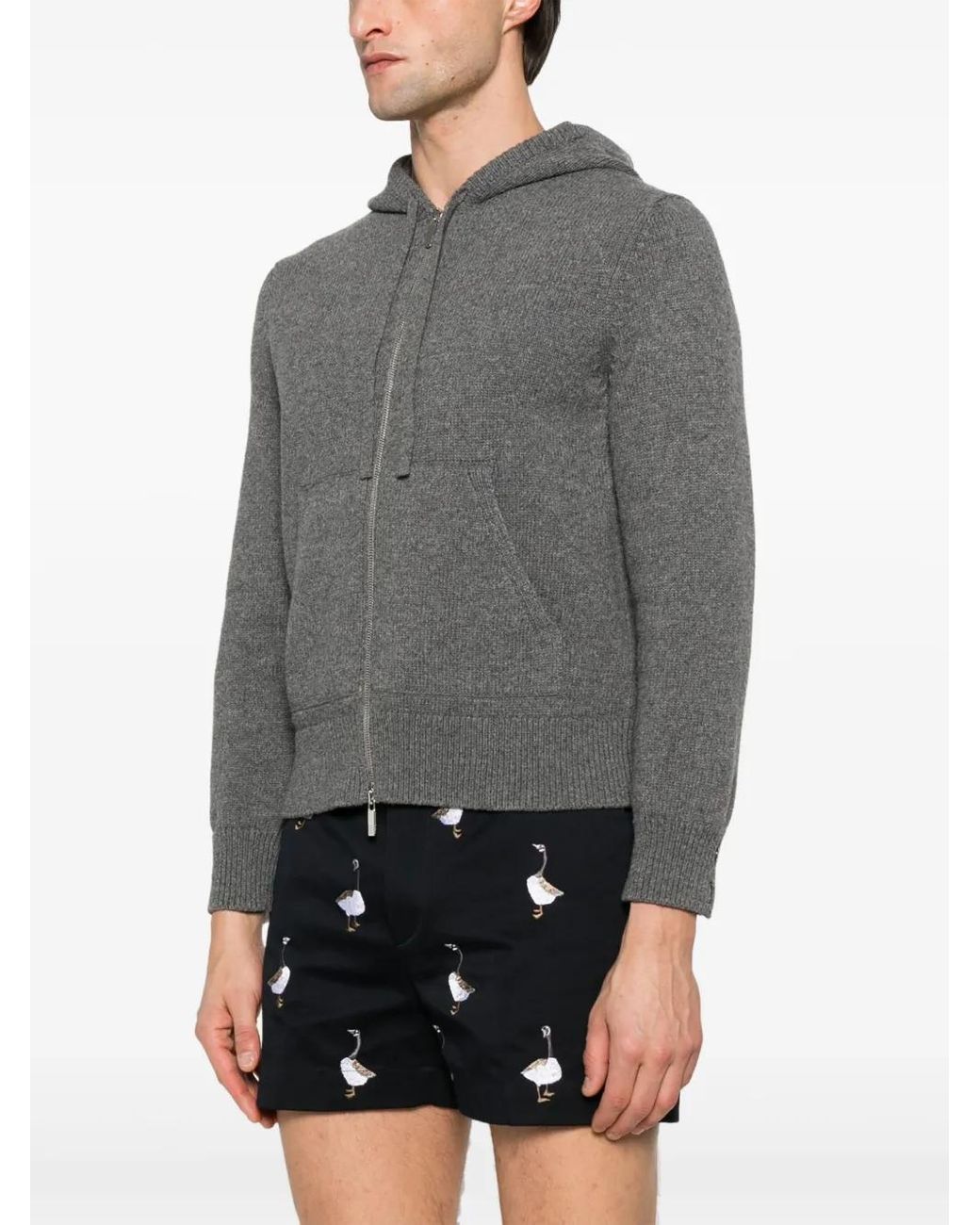 Thom Browne Gray Geese Intarsia Merino Wool Hoodie for men