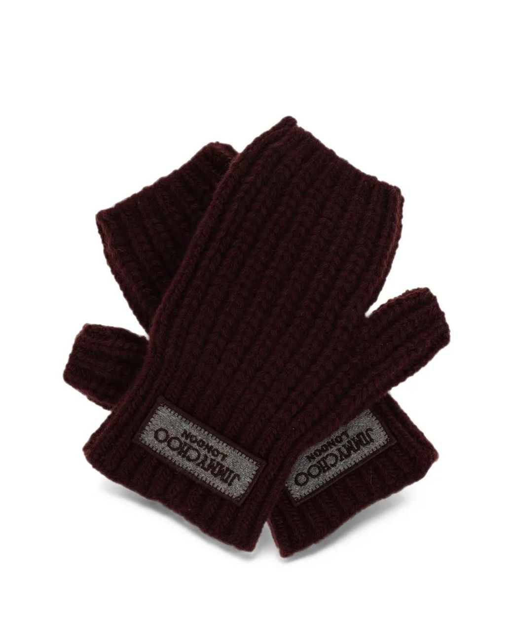Jimmy Choo Brown Logo-Patch Fingerless Gloves