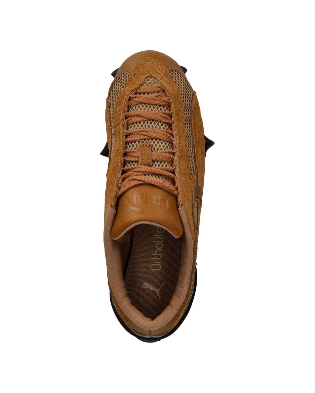 PUMA Brown Mesh-Panelled Suede Sneakers