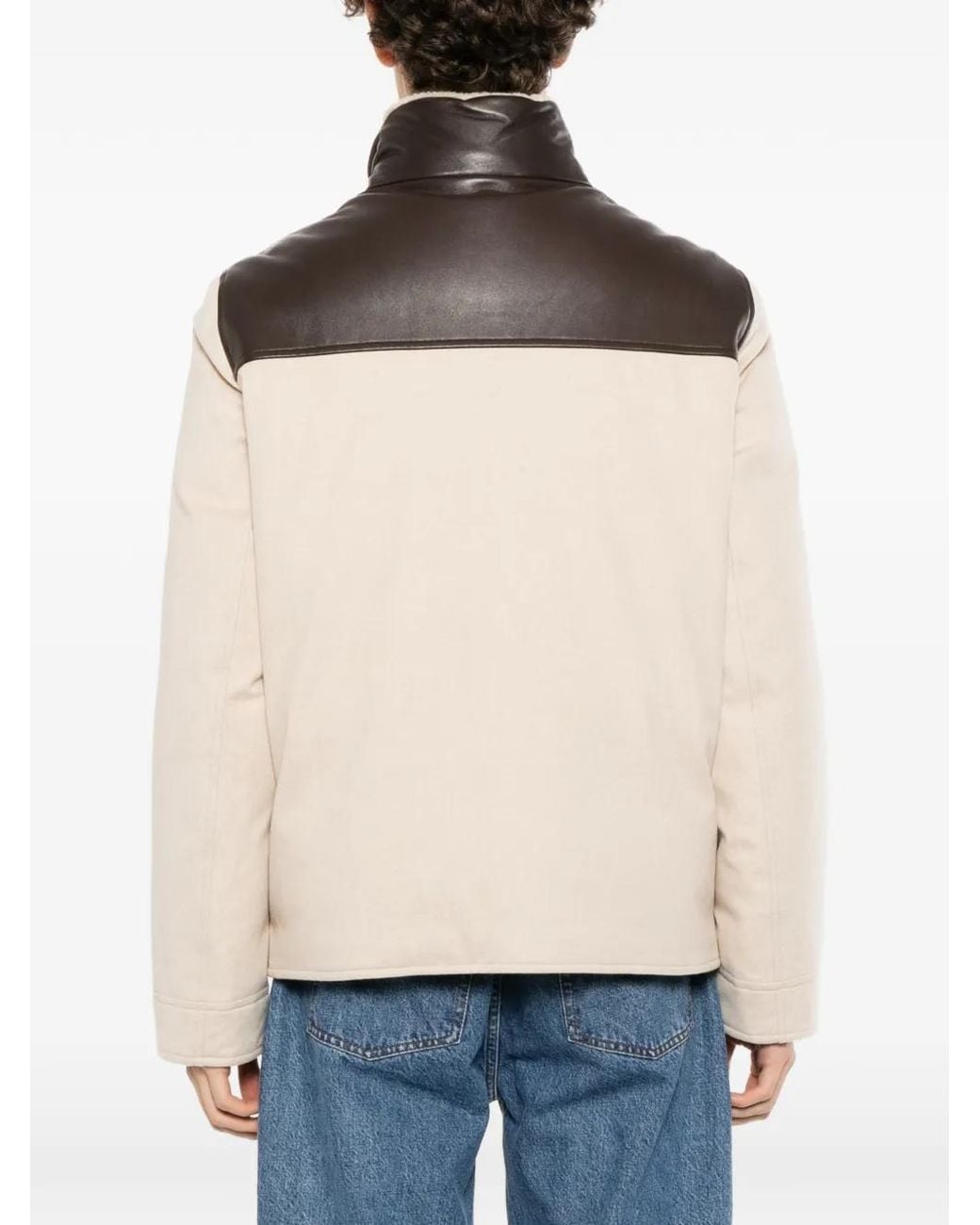 Brunello Cucinelli Blue Contrast-Collar Padded Jacket for men