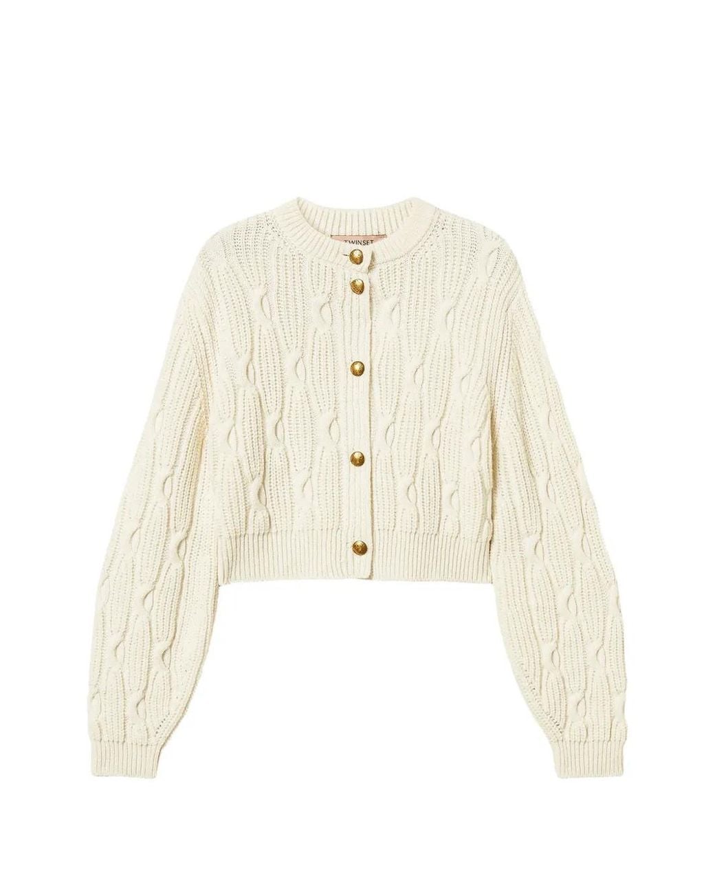Twinset White Cropped Wool-Blend Cardigan