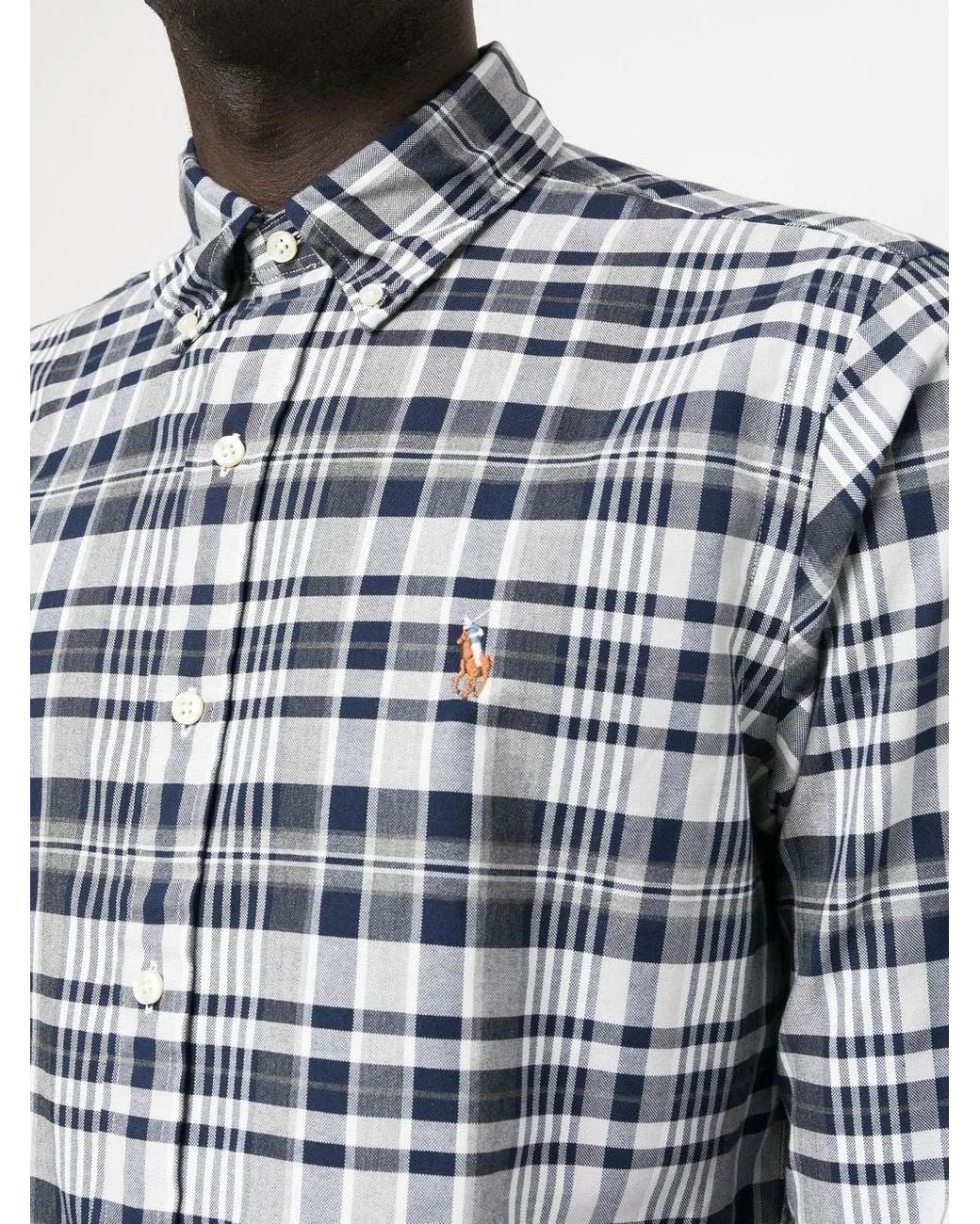 Polo Ralph Lauren Blue Check Pattern Long-Sleeved Shirt for men