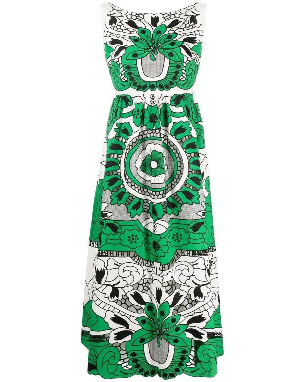 RED Valentino Green Floral-Print Midi Dress