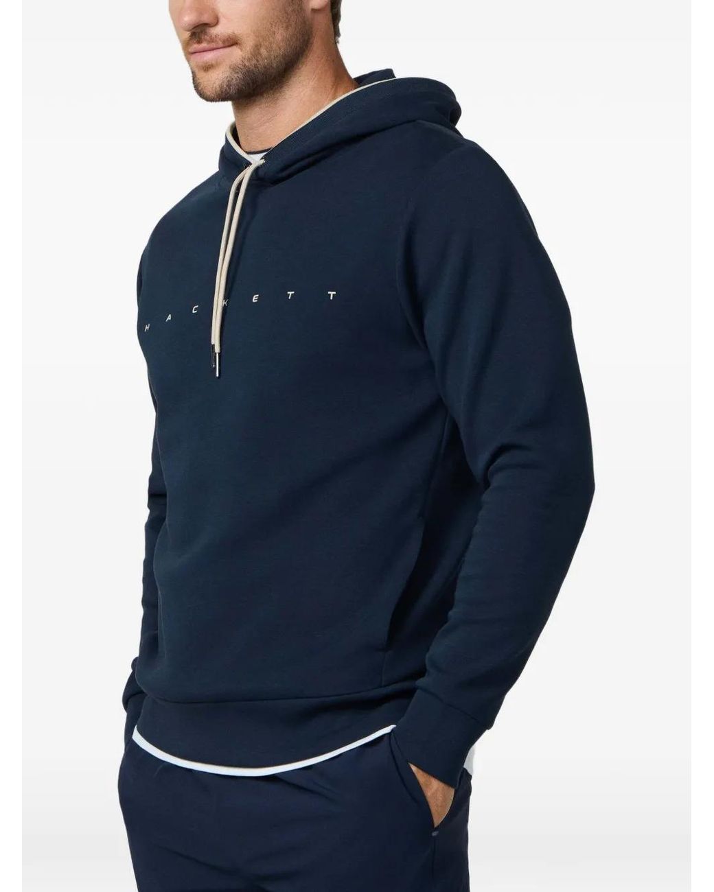 Hackett Blue Logo-Print Interlock Hoodie for men