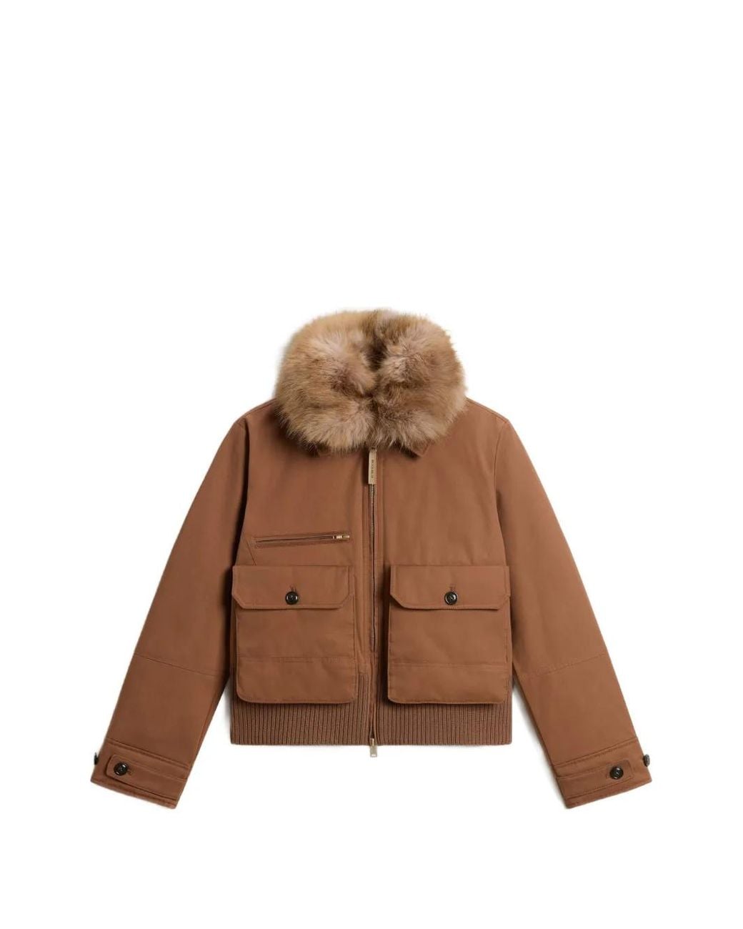 Woolrich Brown Faux-Fur Collar Bomber Jacket