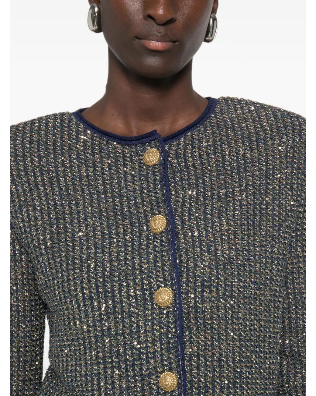 Balmain Gray Glittered Tweed Cardigan