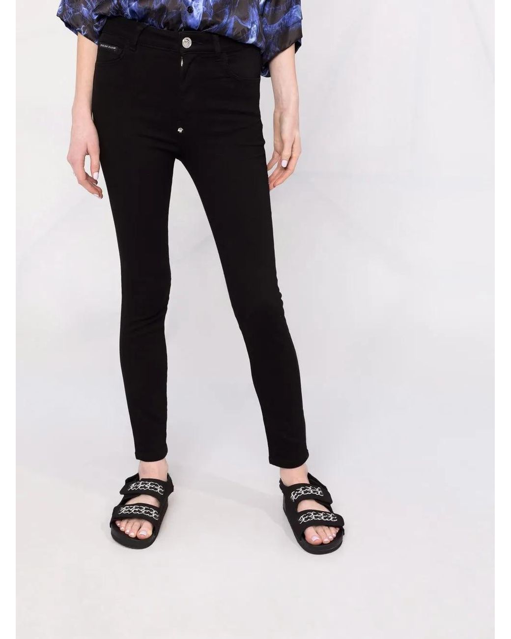 Philipp Plein Black Logo-Appliqué Skinny Jeans