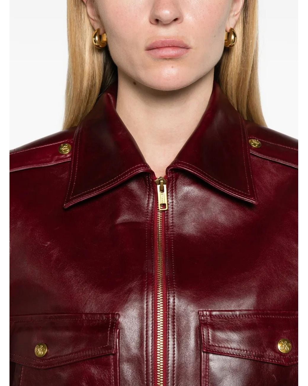 Willy Chavarria Red Cropped Leather Jacket